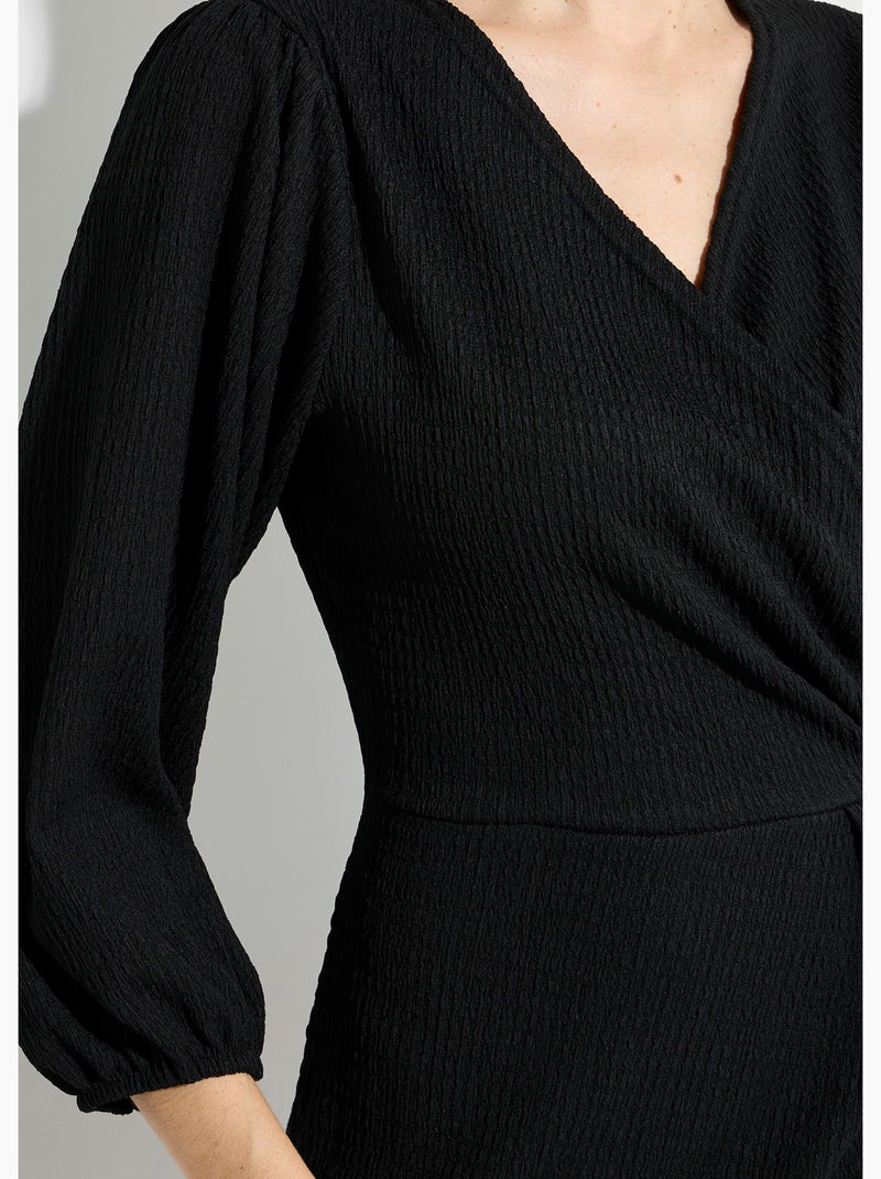 Robe portefeuille en maille gaufrée - Afibel Noir - Kiabi