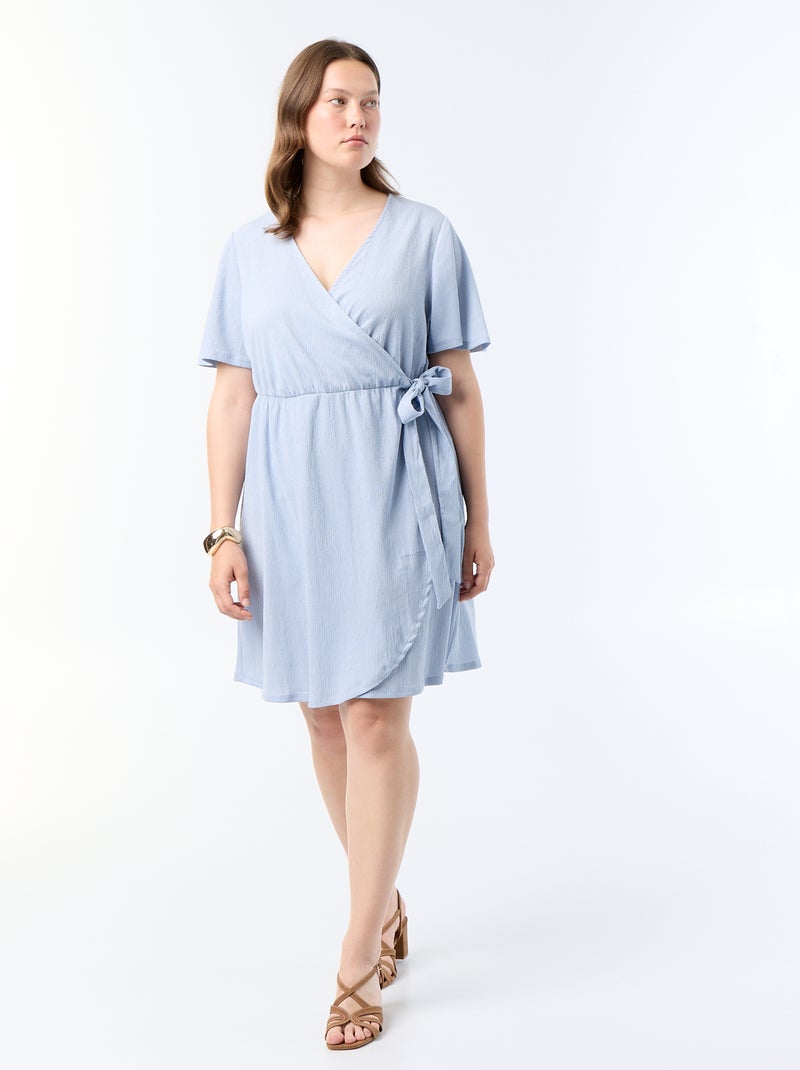 Robe portefeuille en maille gaufrée Bleu - Kiabi