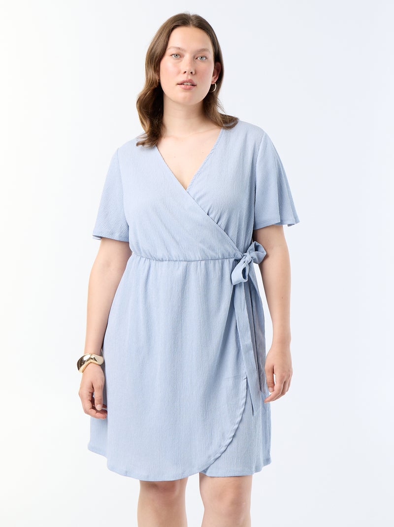 Robe portefeuille en maille gaufrée Bleu - Kiabi