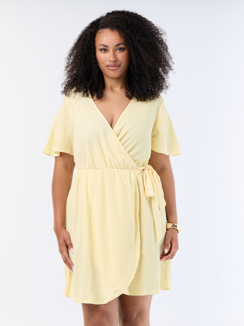Robe portefeuille en maille gaufrée Jaune - Kiabi