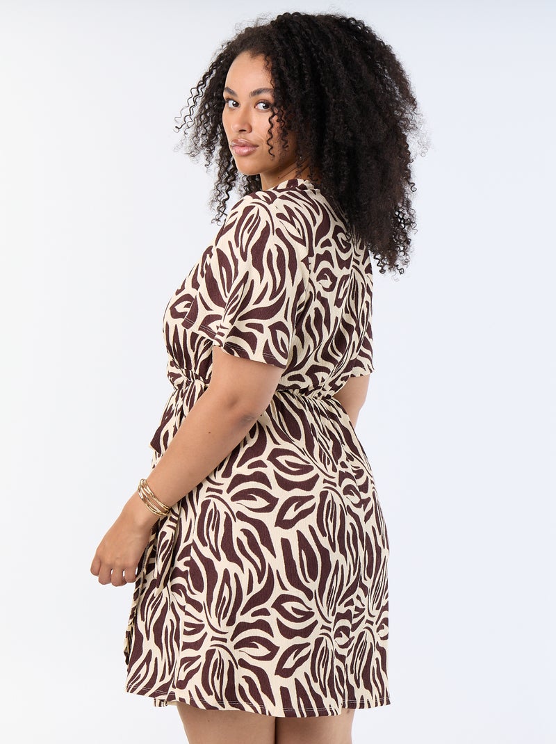 Robe portefeuille en maille gaufrée Marron - Kiabi
