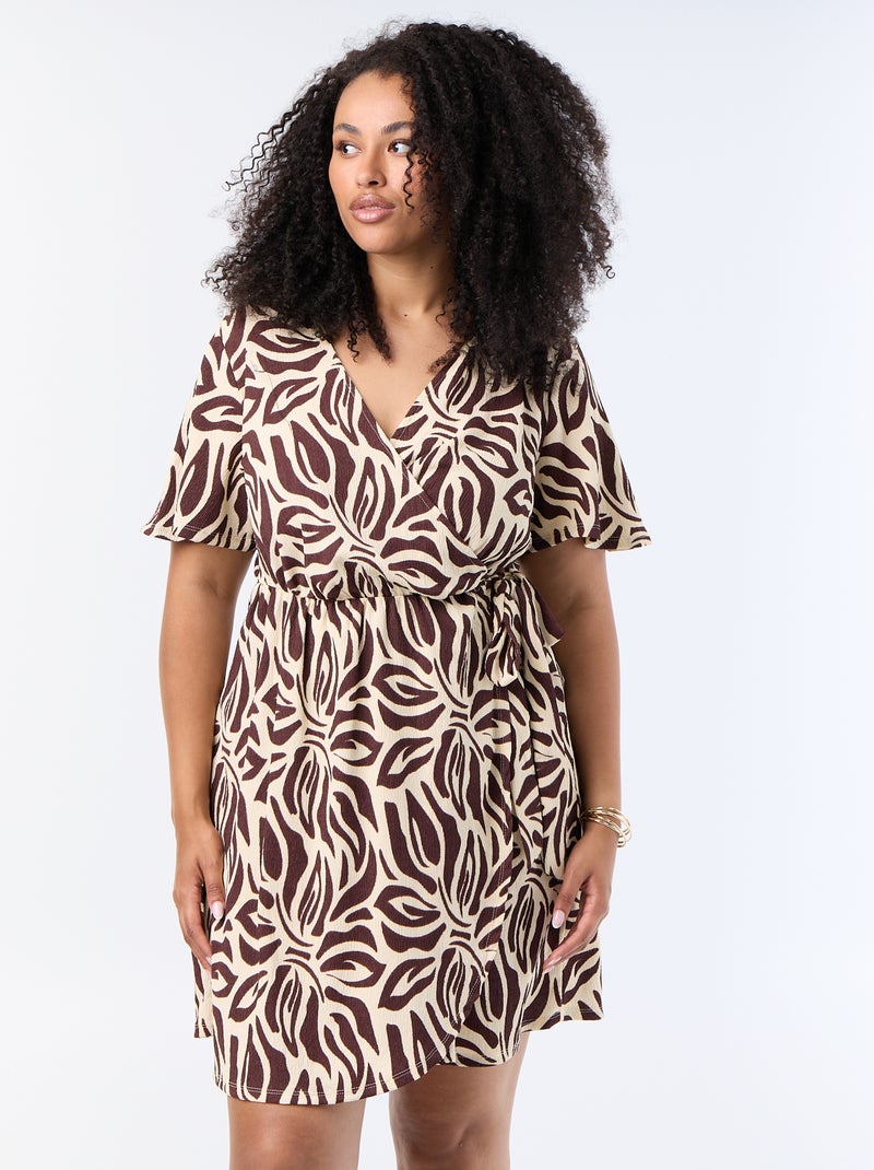 Robe portefeuille en maille gaufrée Marron - Kiabi
