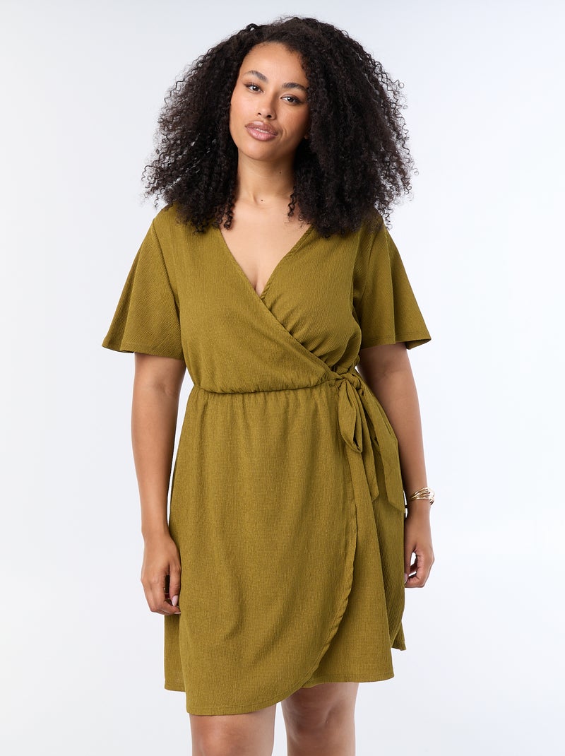 Robe portefeuille en maille gaufrée Vert - Kiabi