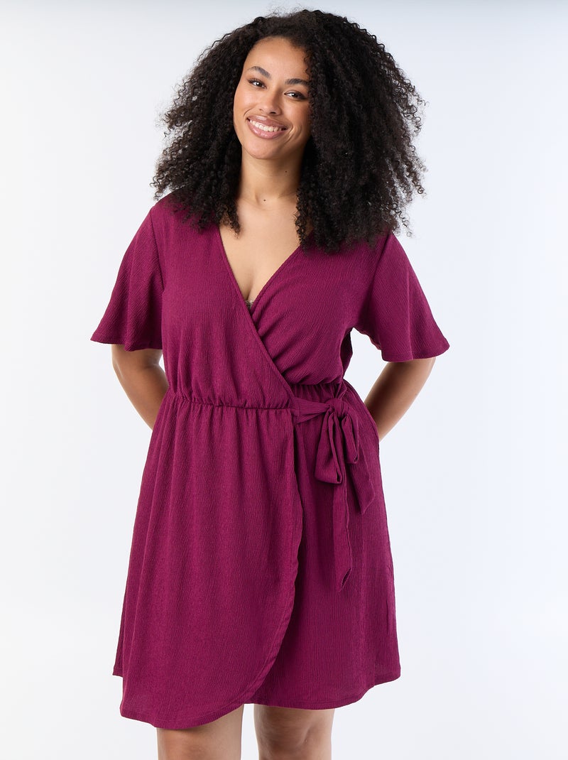 Robe portefeuille en maille gaufrée Violet - Kiabi