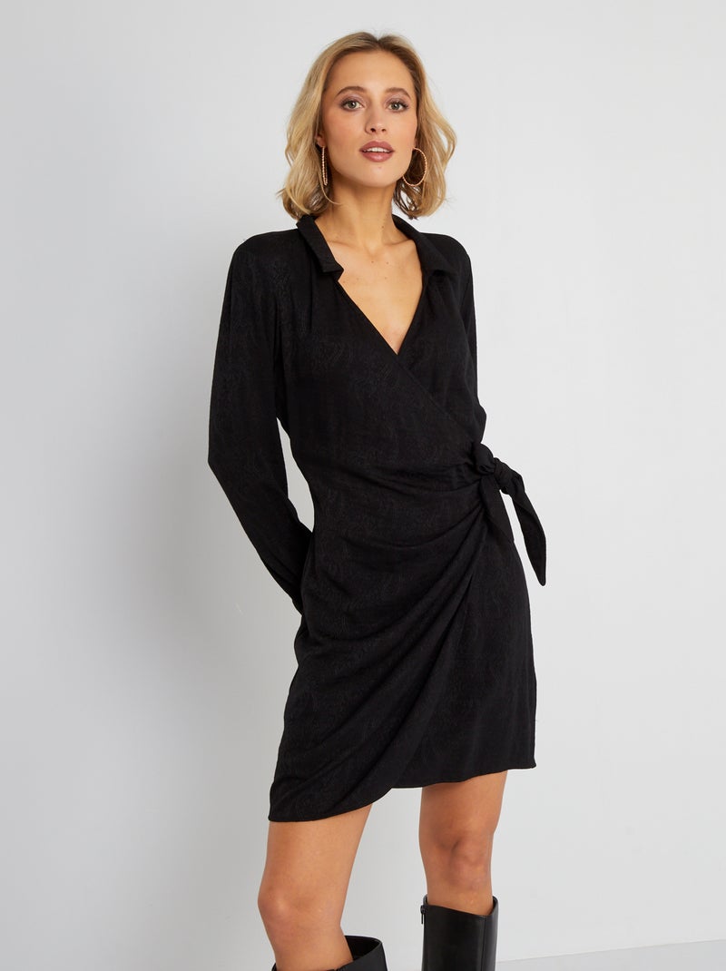 Robe portefeuille fluide noir - Kiabi
