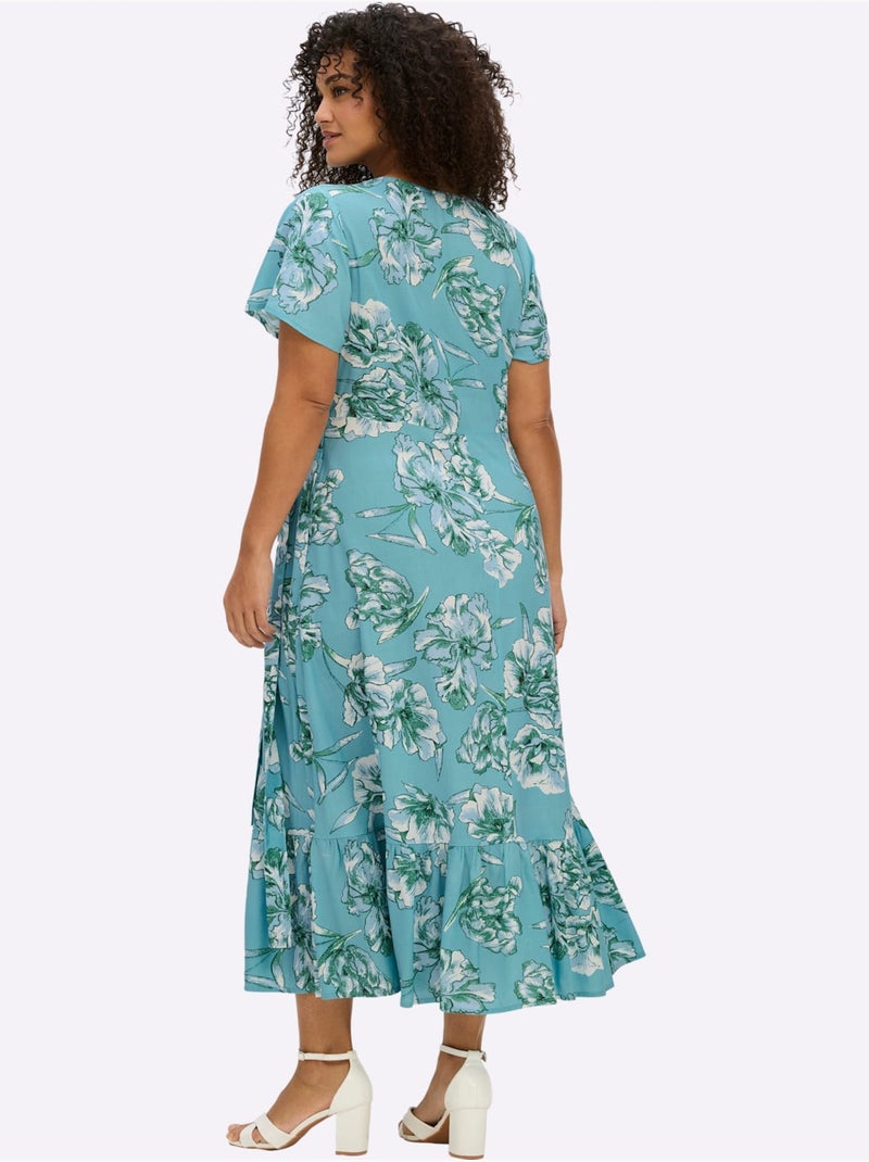 Robe Portefeuille Imprimé Floral - Taille Standard - Sheego Bleu Vert - Kiabi