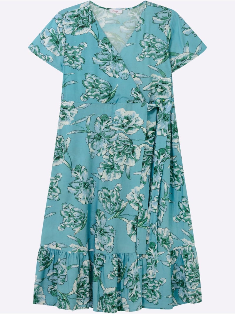 Robe Portefeuille Imprimé Floral - Taille Standard - Sheego Bleu Vert - Kiabi