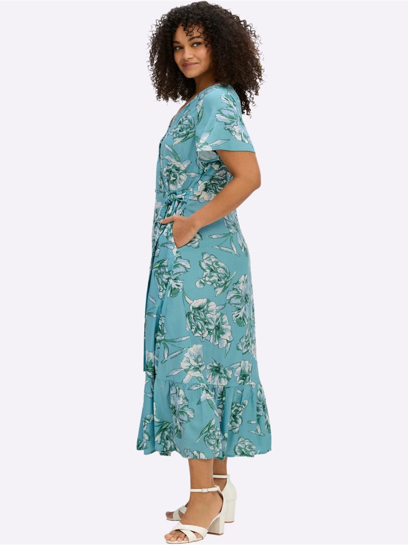 Robe Portefeuille Imprimé Floral - Taille Standard - Sheego Bleu Vert - Kiabi