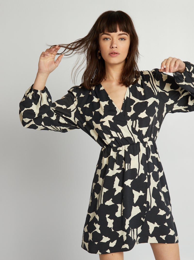 Robe portefeuille imprimée Noir/blanc - Kiabi
