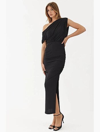 Robe portefeuille mi-longue texturée à col asymétrique hiccup