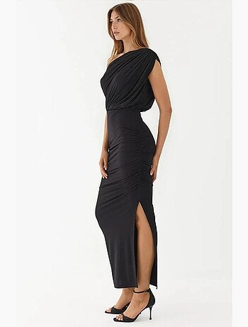 Robe portefeuille mi-longue texturée à col asymétrique hiccup