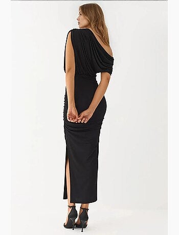Robe portefeuille mi-longue texturée à col asymétrique hiccup