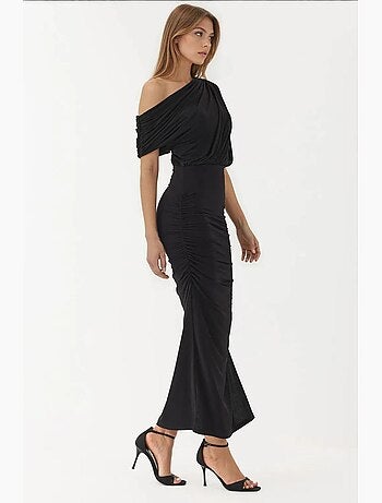 Robe portefeuille mi-longue texturée à col asymétrique hiccup