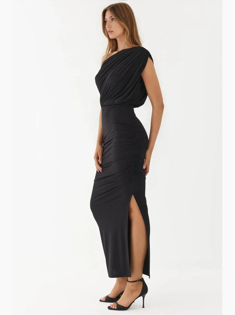 Robe portefeuille mi-longue texturée à col asymétrique hiccup Noir - Kiabi