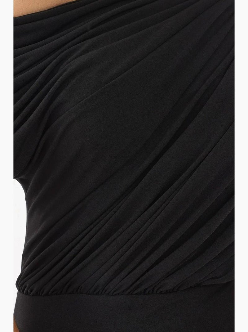 Robe portefeuille mi-longue texturée à col asymétrique hiccup Noir - Kiabi