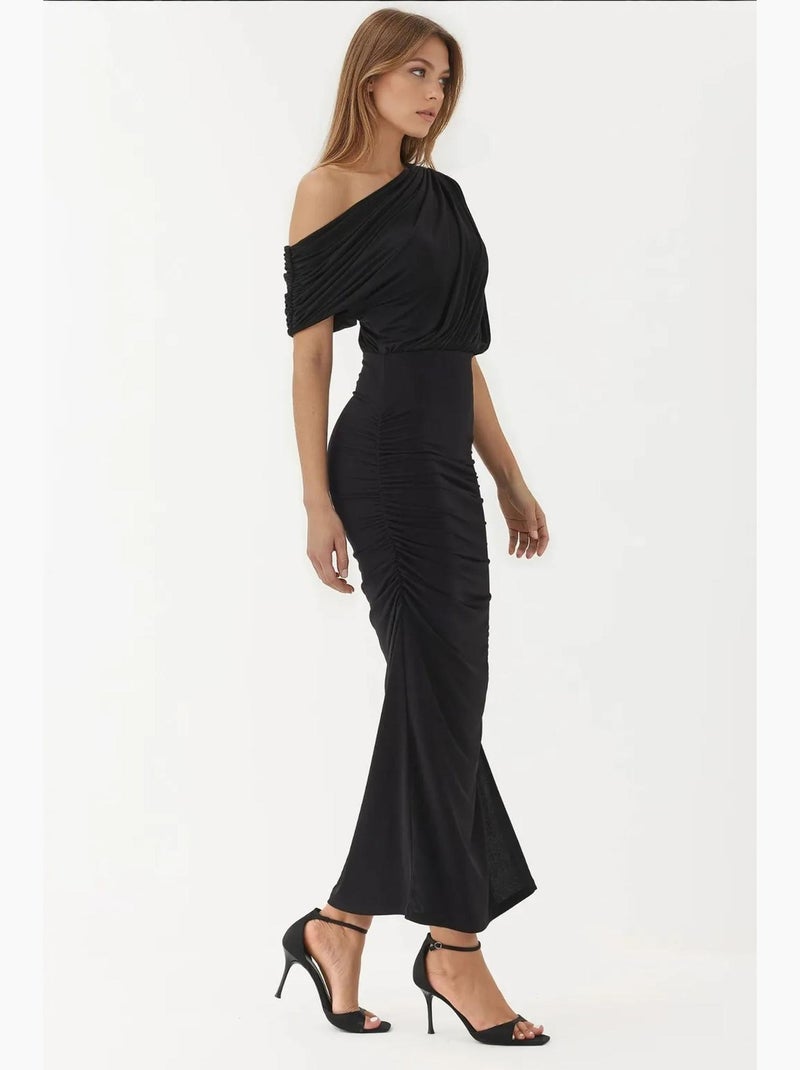 Robe portefeuille mi-longue texturée à col asymétrique hiccup Noir - Kiabi