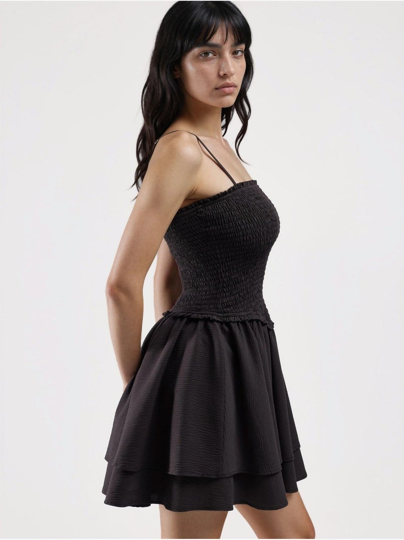 Robe portefeuille mini texturée sans bretelles Marron chocolat - Kiabi