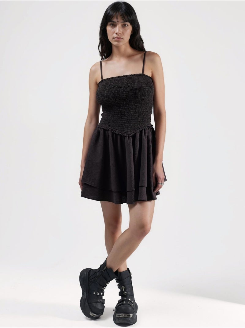 Robe portefeuille mini texturée sans bretelles Marron chocolat - Kiabi