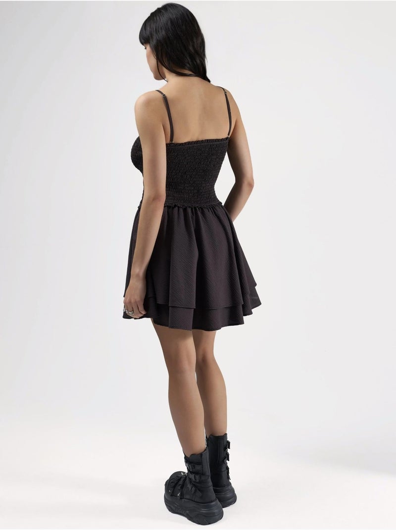 Robe portefeuille mini texturée sans bretelles Marron chocolat - Kiabi