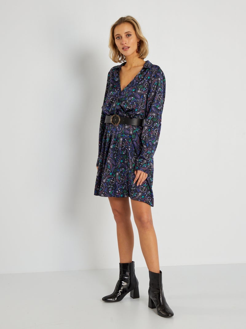 Robe portefeuille satinée Noir/bleu/vert - Kiabi