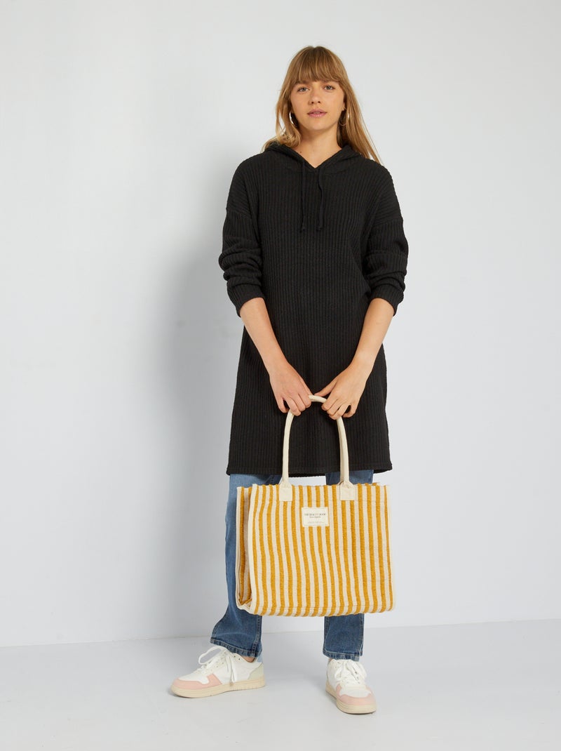 Robe pull à capuche en rib Noir - Kiabi