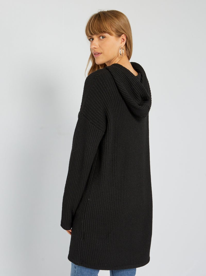 Robe pull à capuche en rib Noir - Kiabi