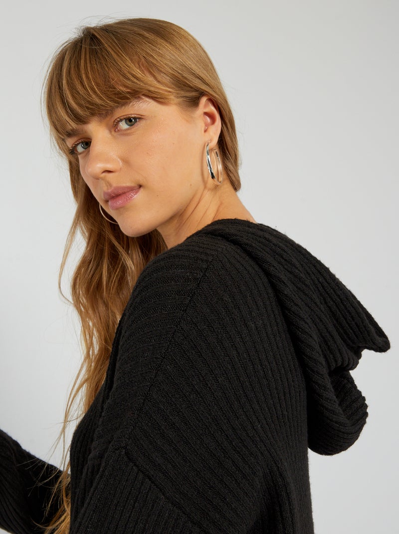 Robe pull à capuche en rib Noir - Kiabi