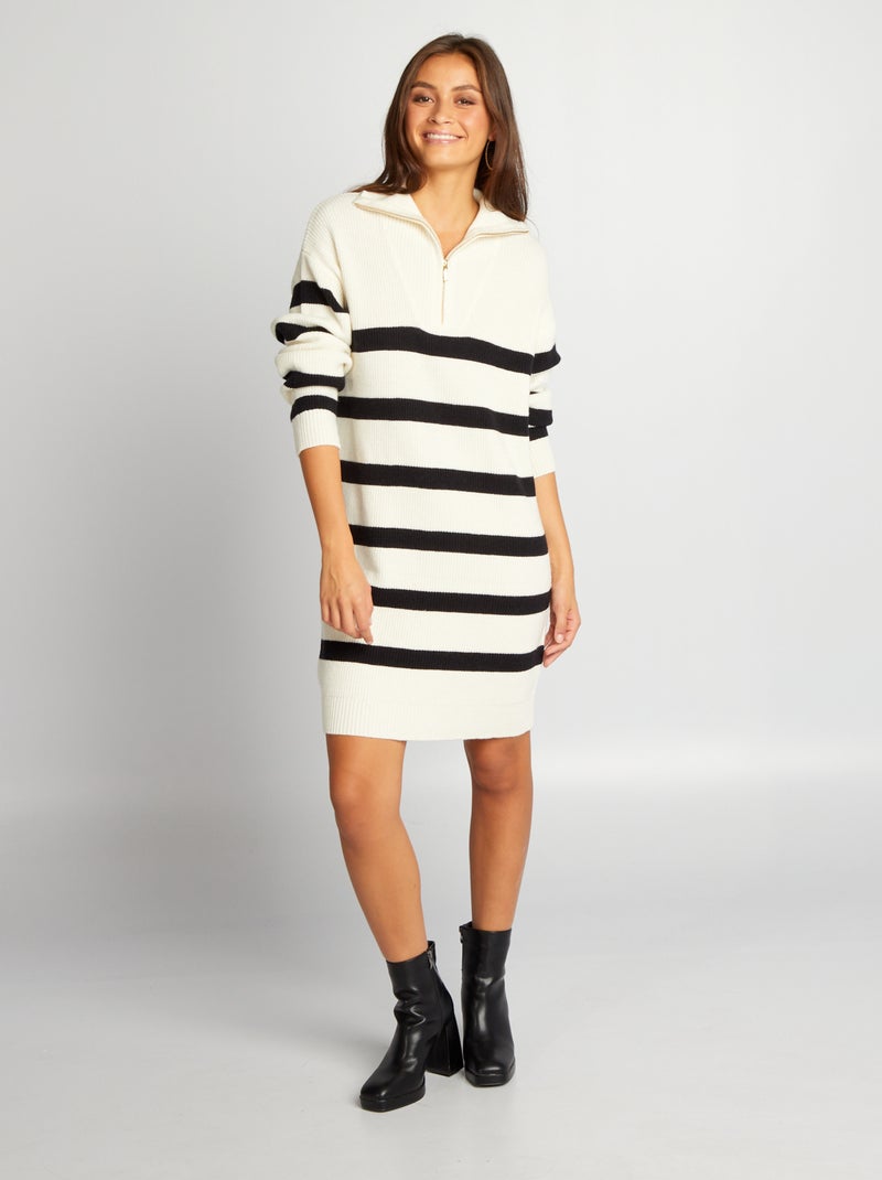 Robe pull à col camionneur Blanc rayé - Kiabi