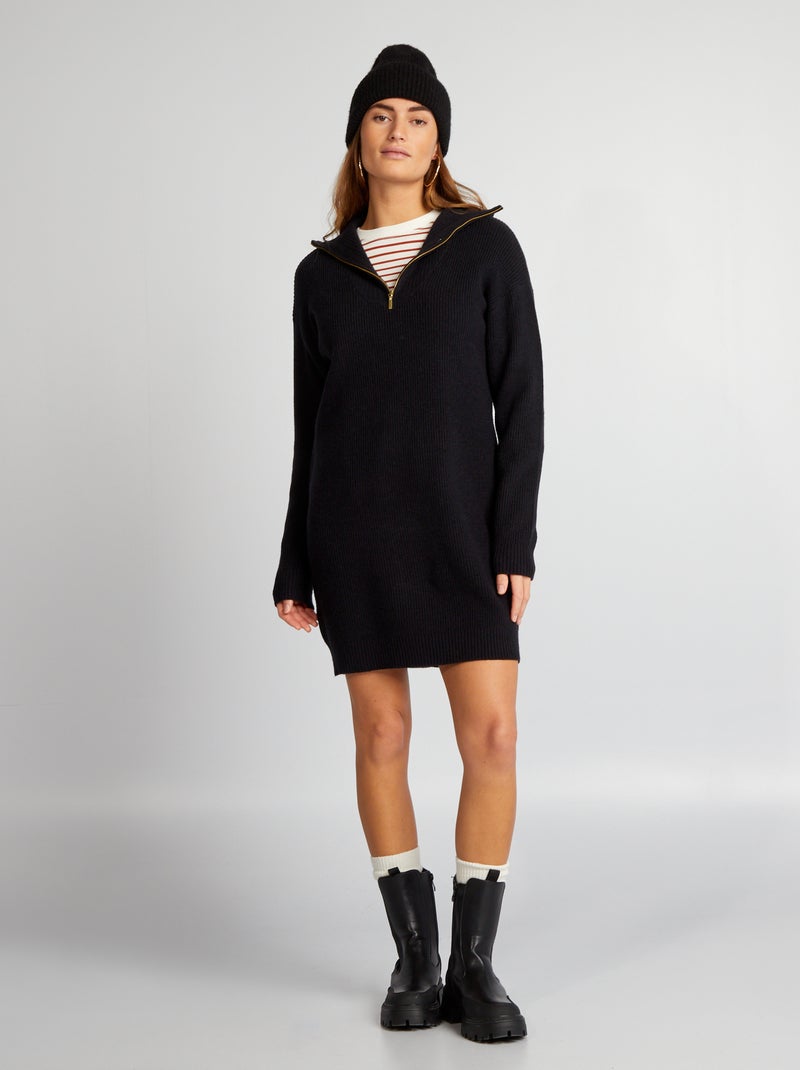 Robe pull à col camionneur noir - Kiabi