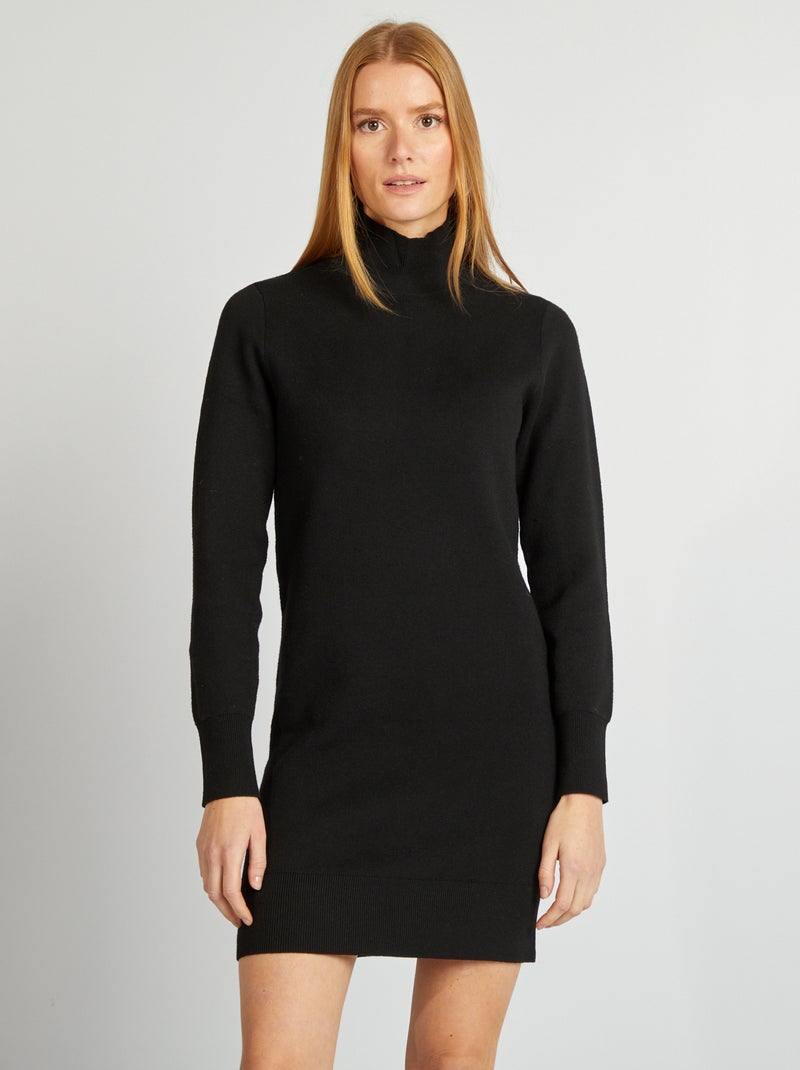 Robe pull à col cheminé noir - Kiabi