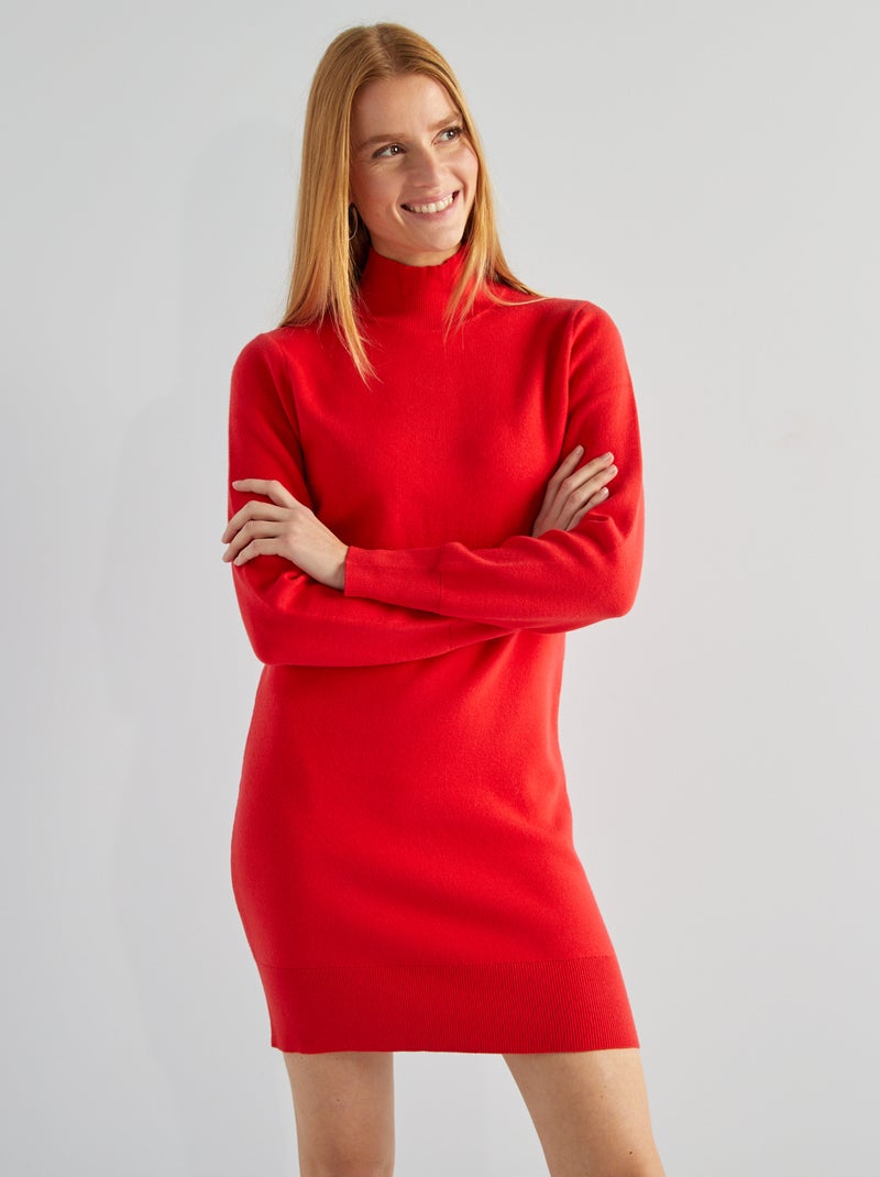 Robe pull à col cheminé rouge - Kiabi