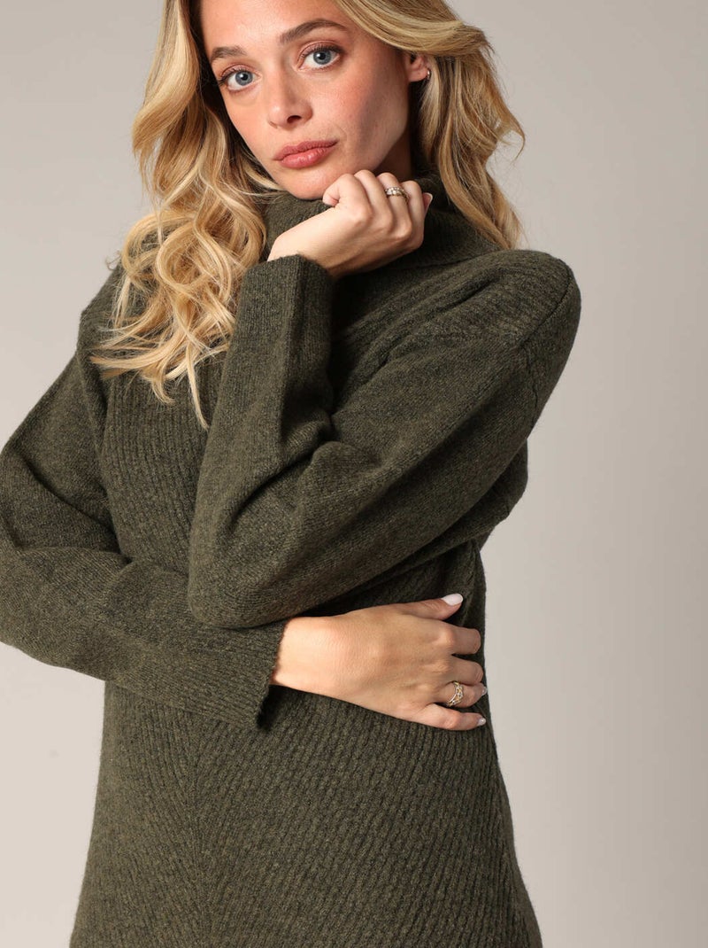 Robe pull à col montant en maille douce 'Deeluxe' Vert bouteille - Kiabi