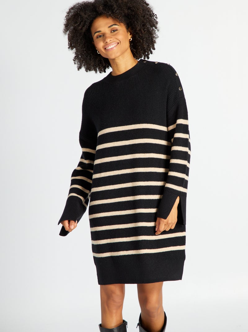 Robe pull à manches longues à 'rayures' Noir - Kiabi
