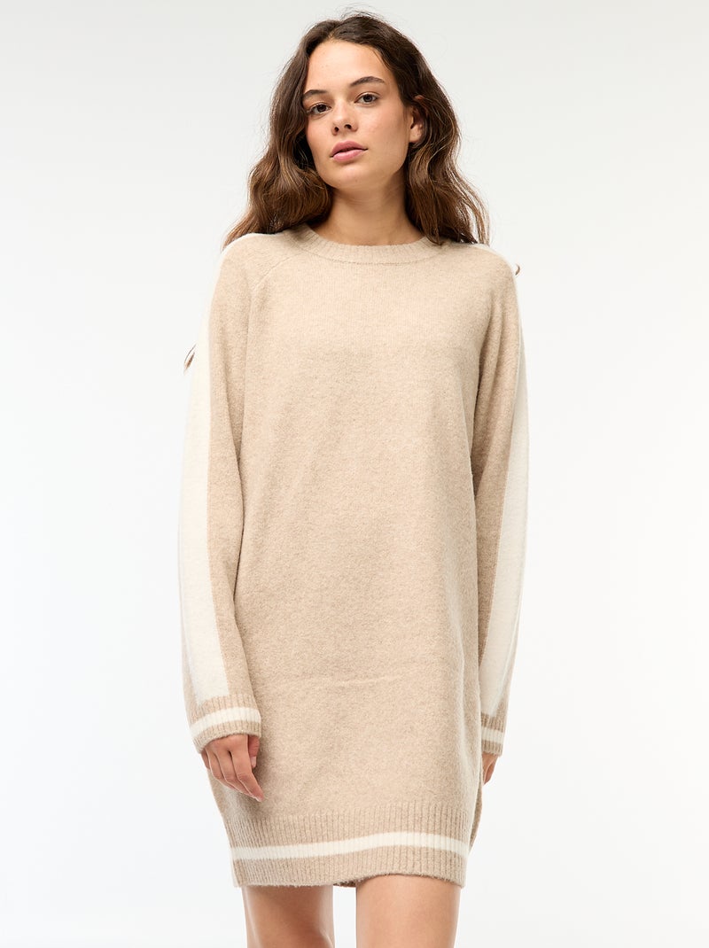 Robe pull avec bandes contrastantes Beige - Kiabi