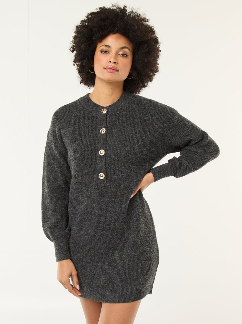Robe pull avec boutons dorés Gris - Kiabi