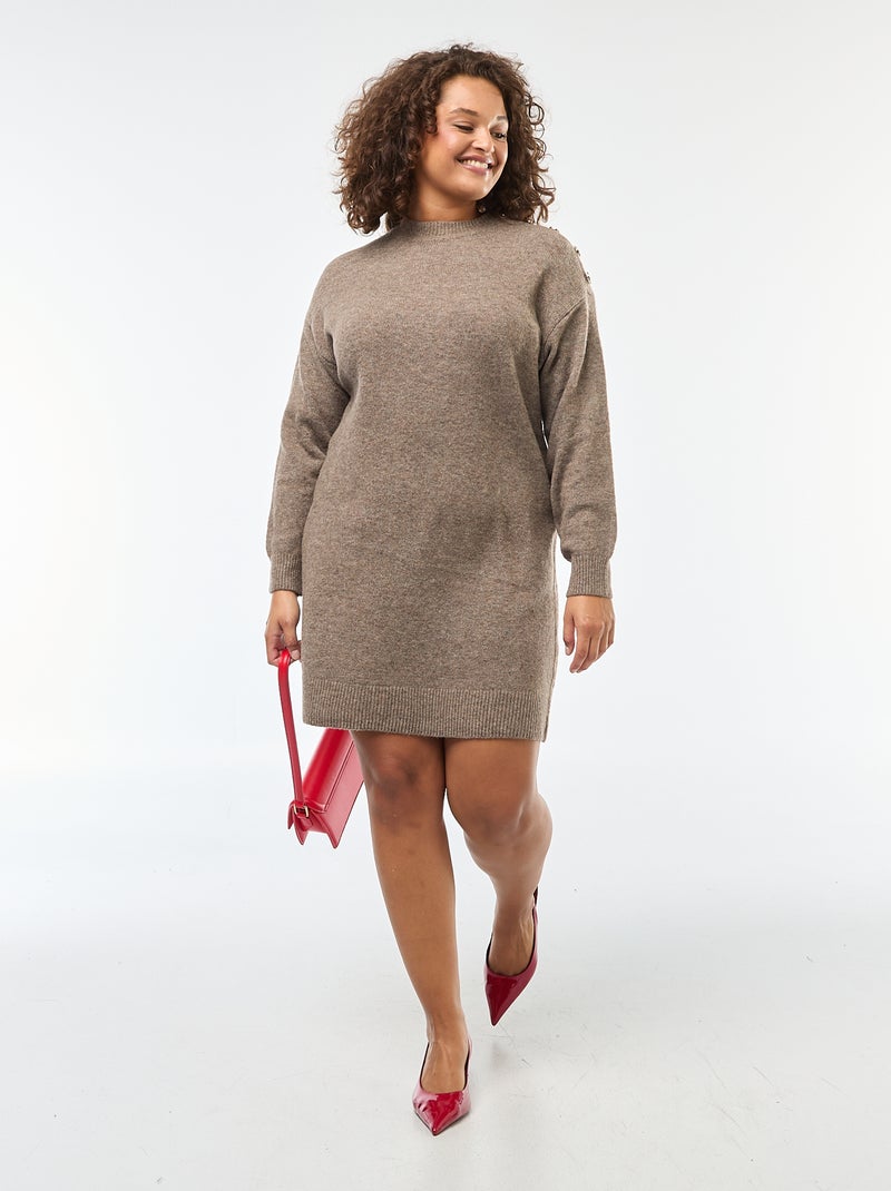 Robe pull avec boutons fantaisies à l'épaule Beige - Kiabi