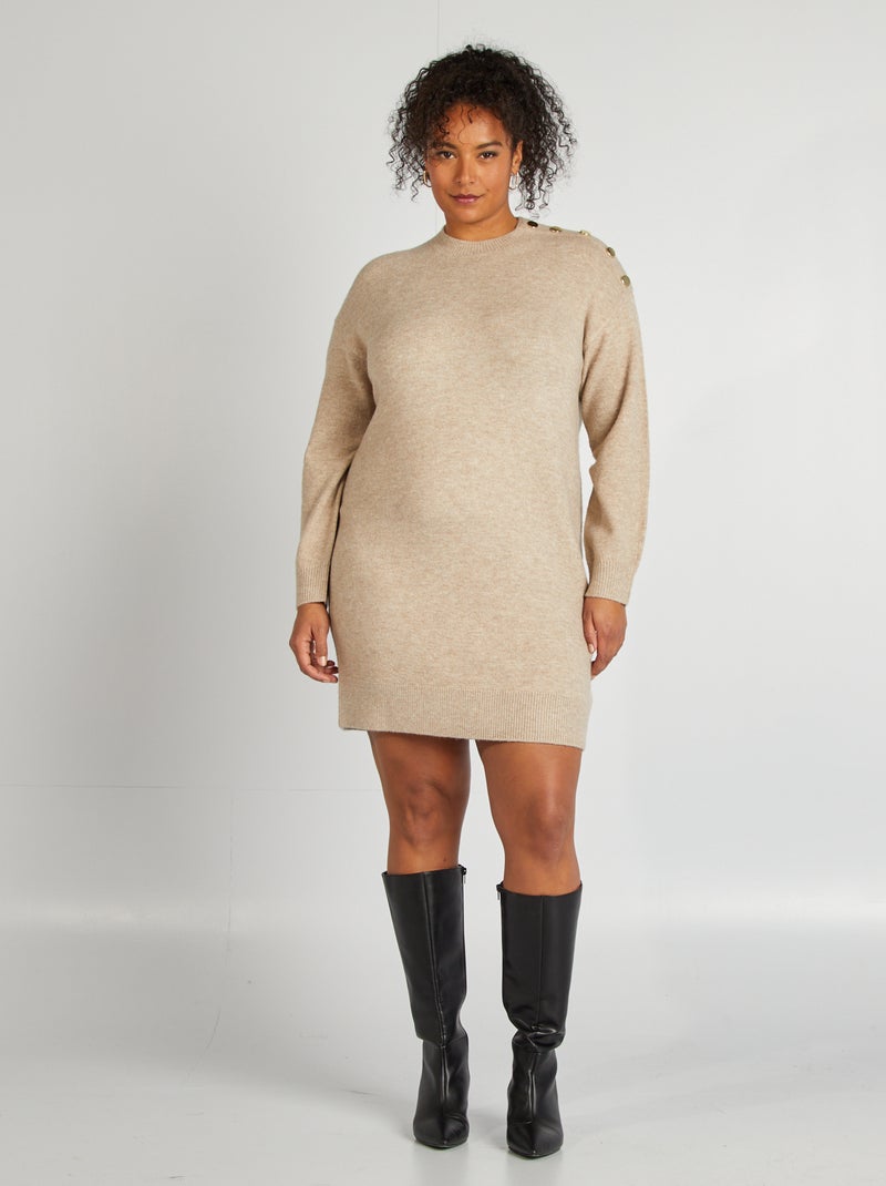 Robe pull avec boutons fantaisies beige - Kiabi