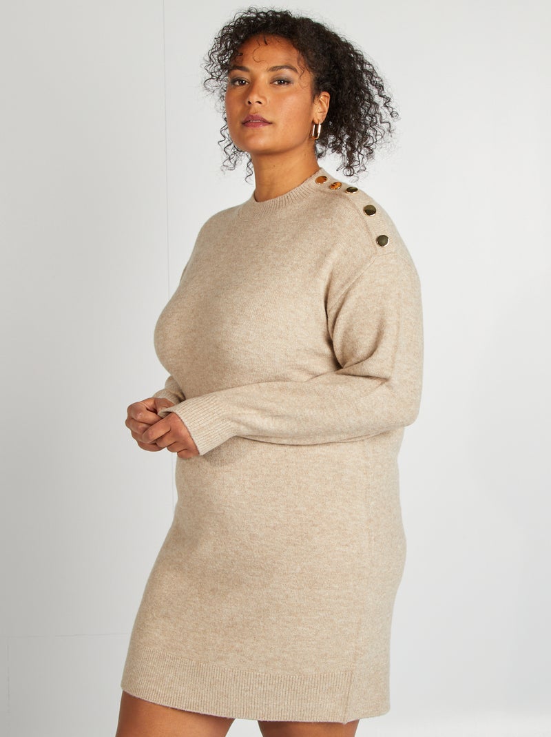 Robe pull avec boutons fantaisies beige - Kiabi
