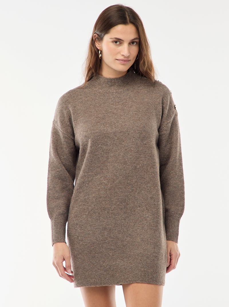 Robe pull avec boutons fantaisies Marron - Kiabi