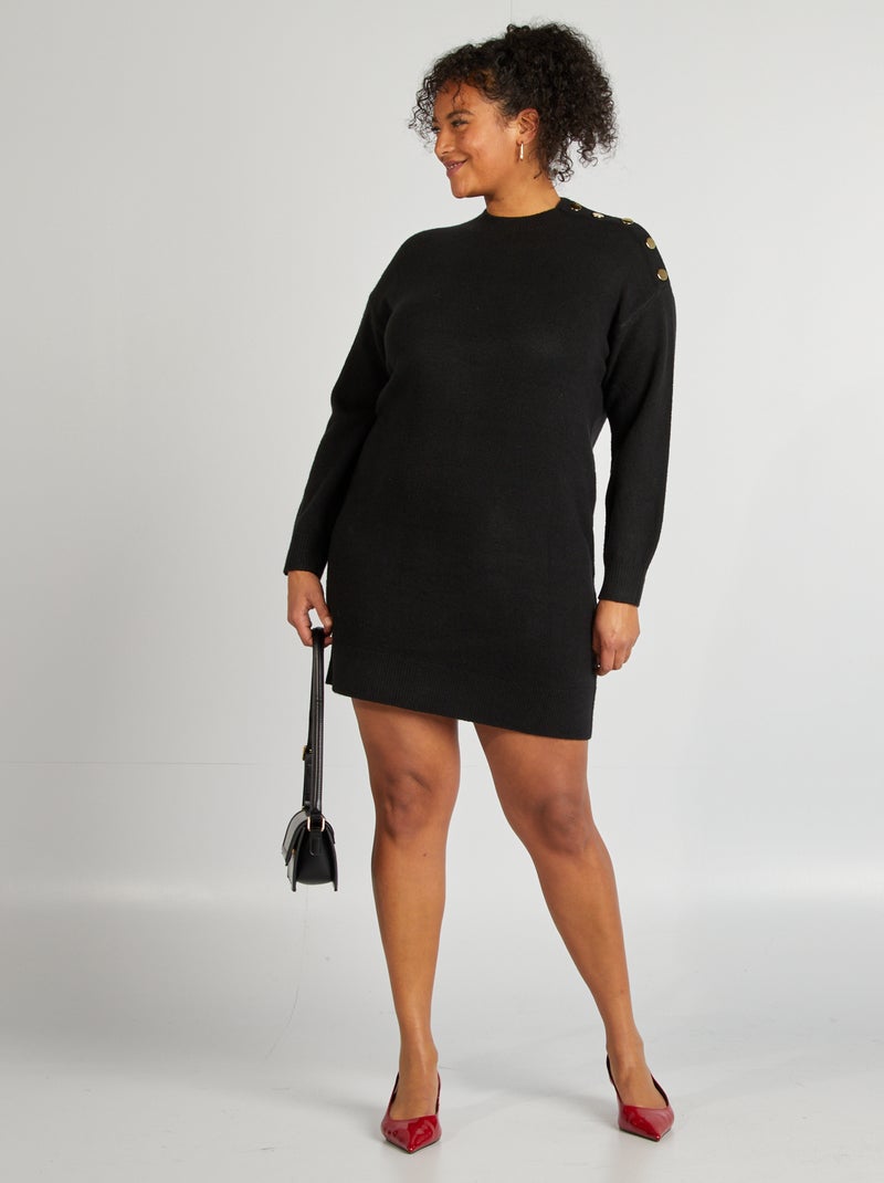 Robe pull avec boutons fantaisies noir - Kiabi