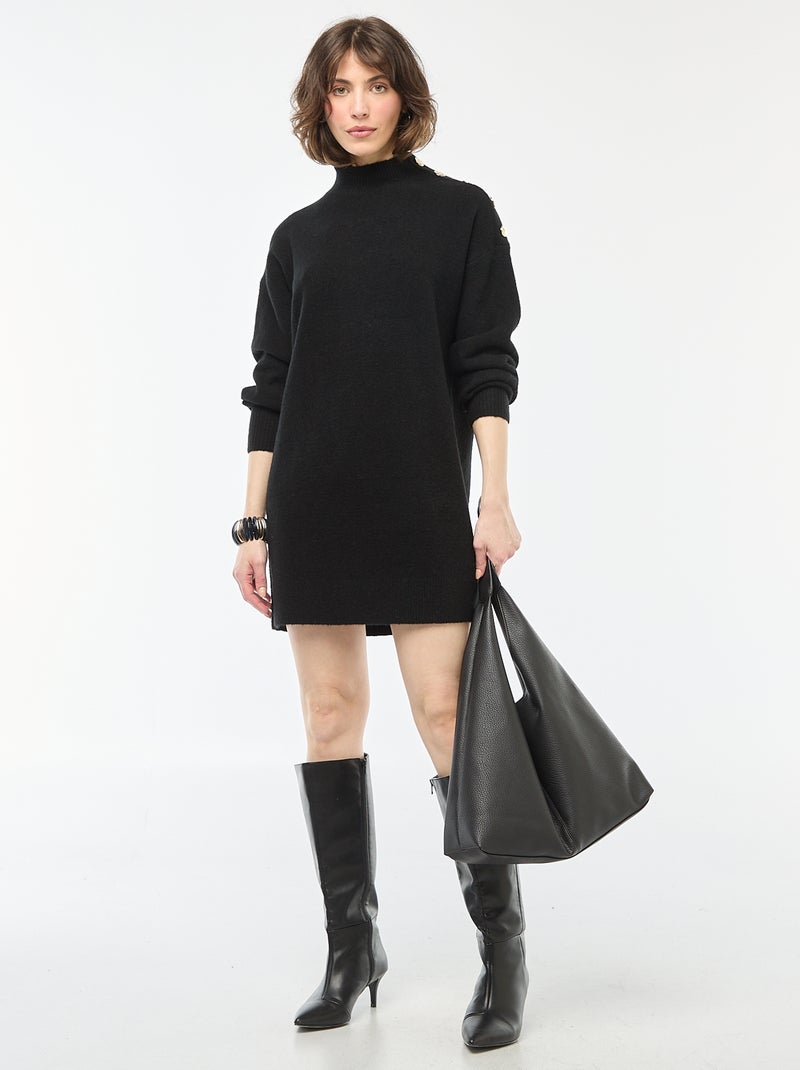 Robe pull avec boutons fantaisies Noir - Kiabi