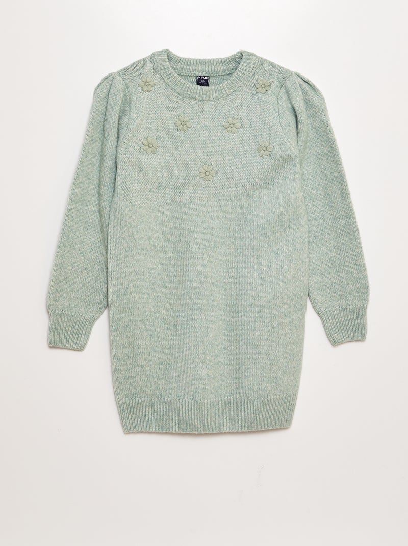 Robe pull avec broderies fleurs Vert - Kiabi