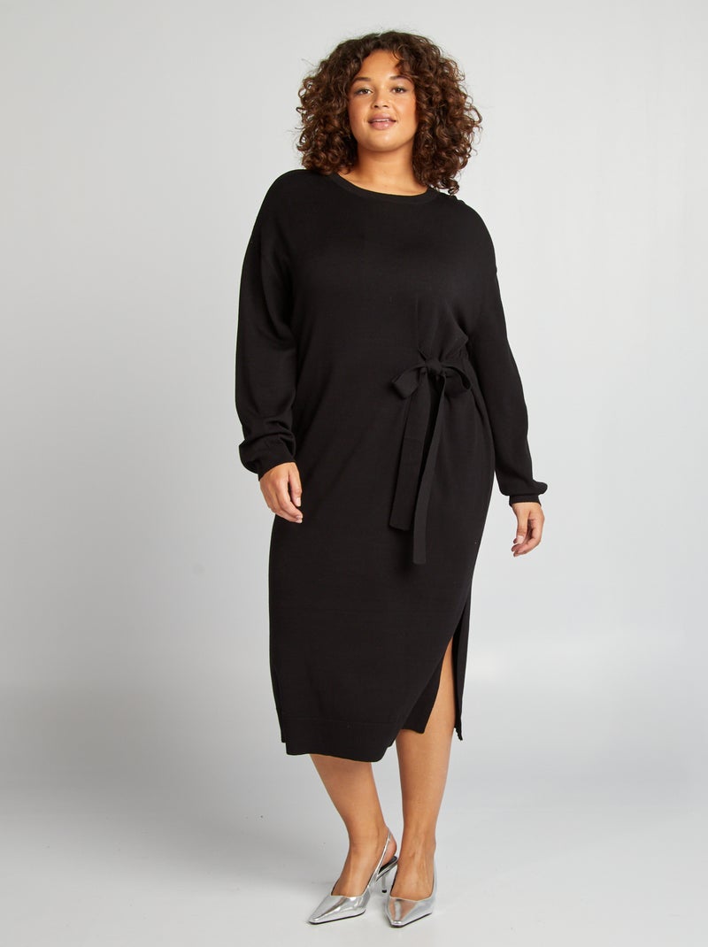 Robe pull avec ceinture à nouer noir Grandes tailles