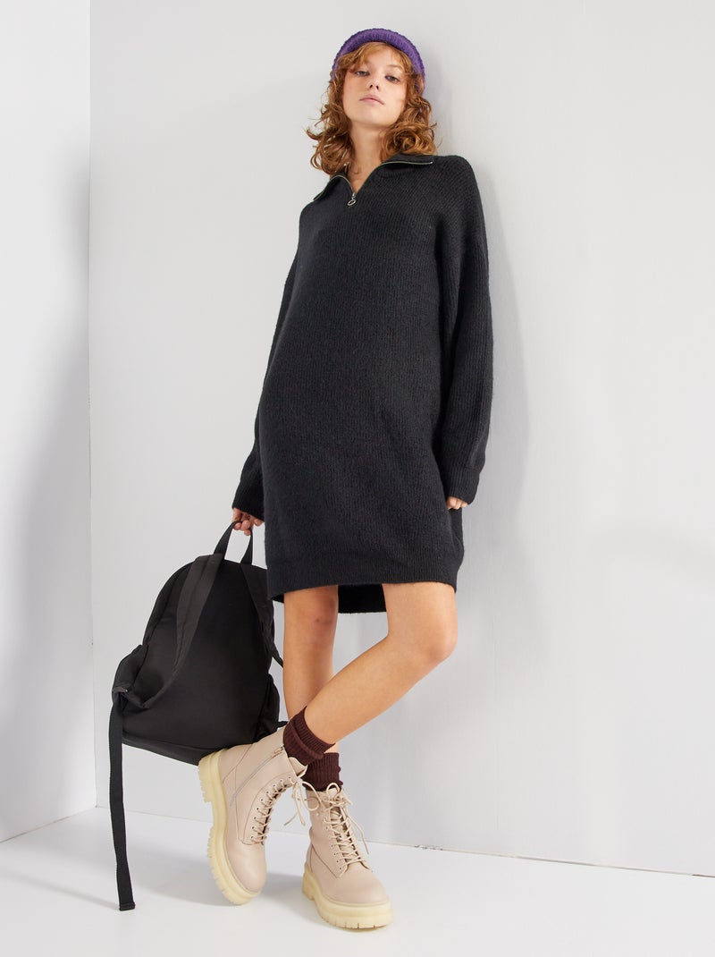 Robe pull avec col camionneur noir - Kiabi
