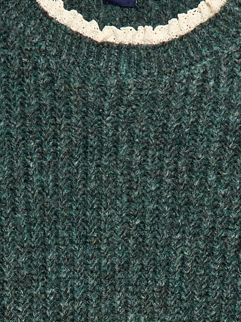Robe pull avec col en dentelle Vert - Kiabi