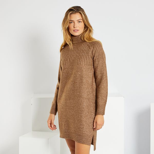 Beige Robe Pull Large Col RoulÃ© Robe Pull Gris Col RoulÃ© Sous