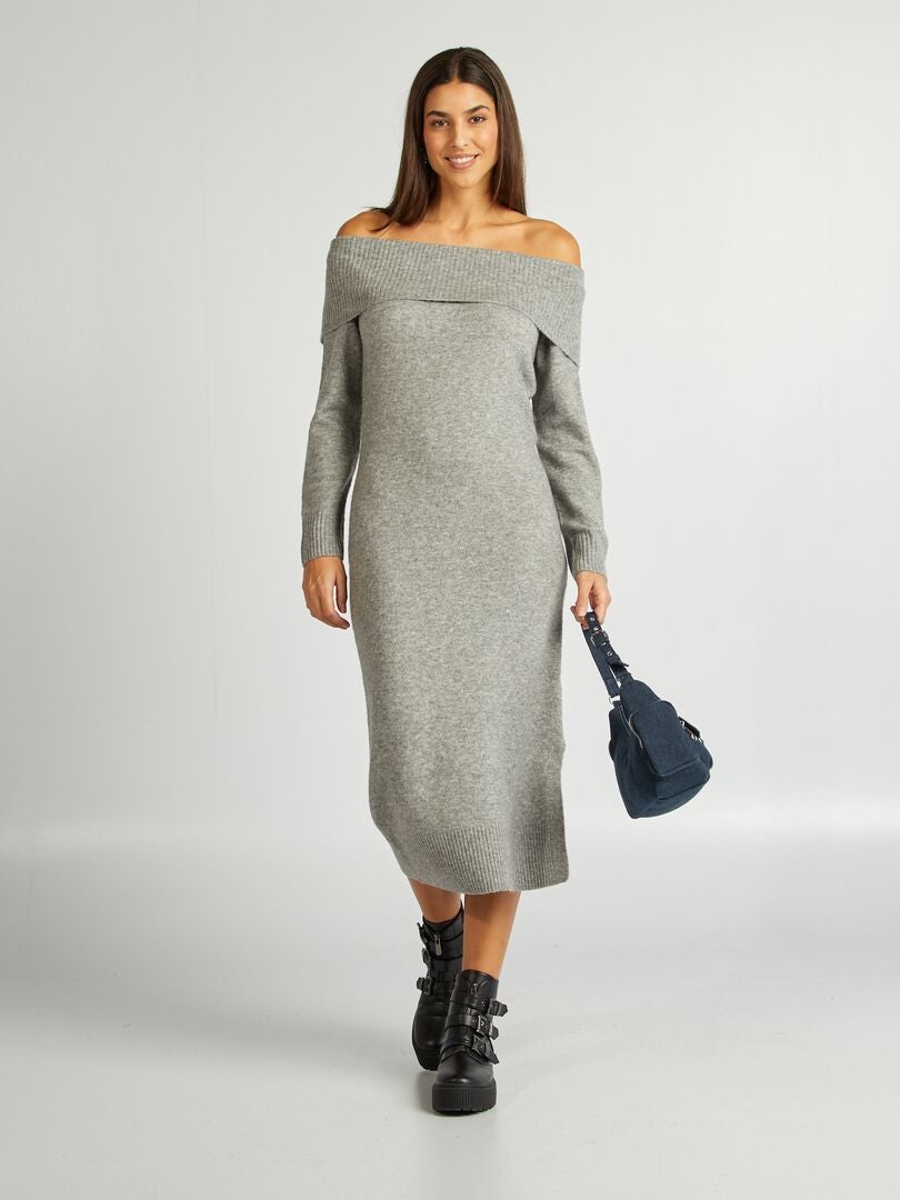 Robe pull avec encolure bardot Gris - Kiabi