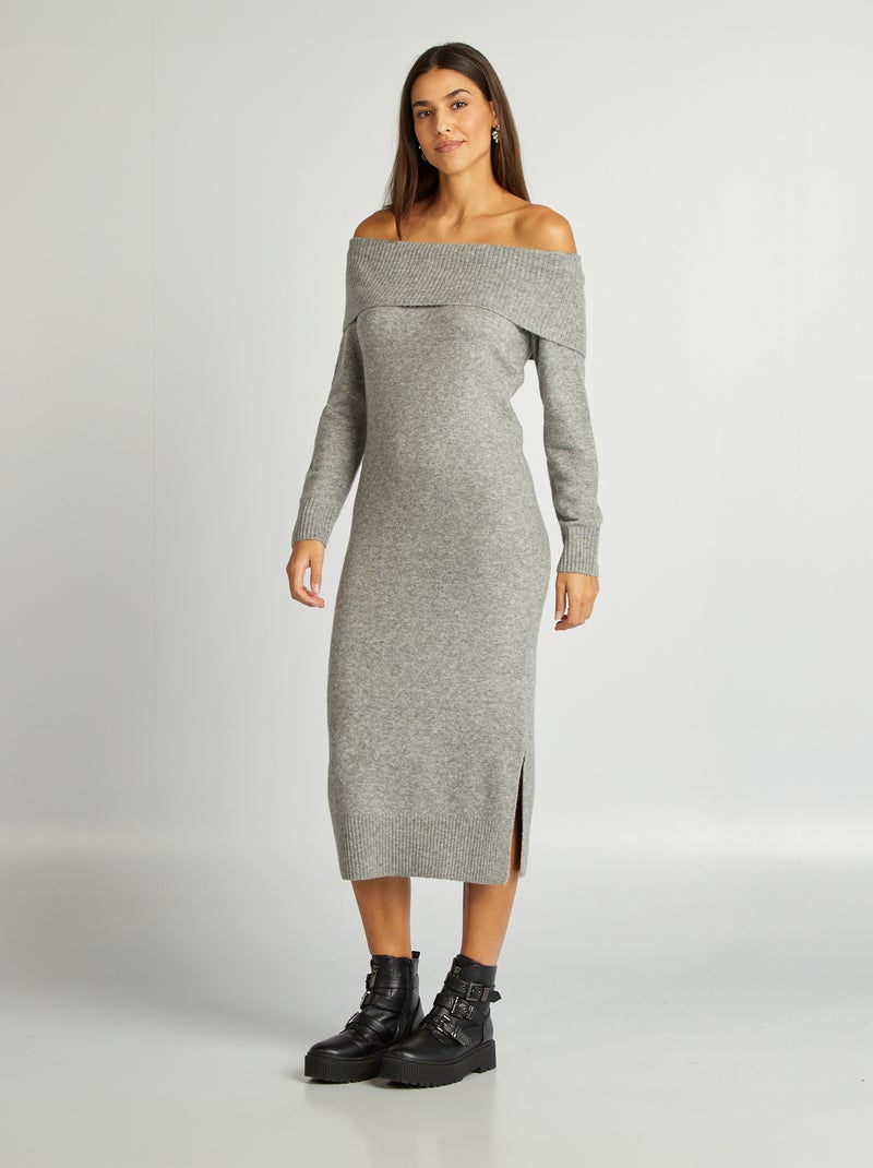 Robe pull avec encolure bardot Gris - Kiabi
