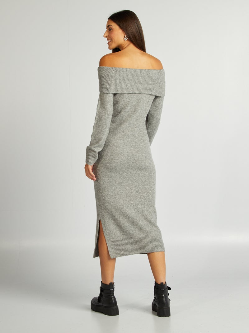 Robe pull avec encolure bardot Gris - Kiabi