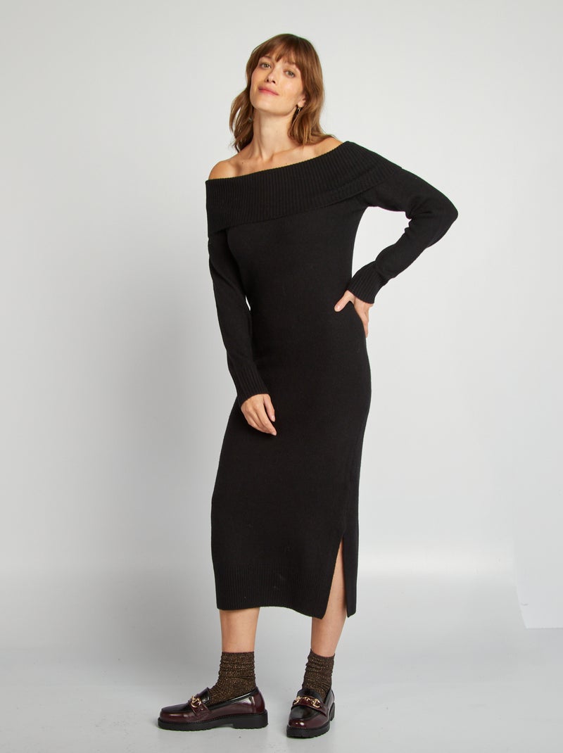 Robe pull avec encolure bardot noir - Kiabi